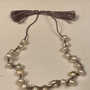 Fresh Water Pearl Rope Bracelet W/ Pull String To Tighten -